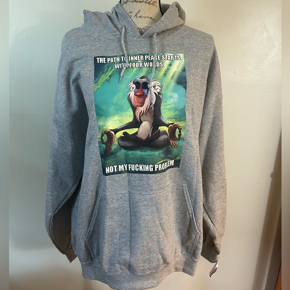 Custom Gray Hoodie with Rafiki image Unisex Multiple Sizes Available